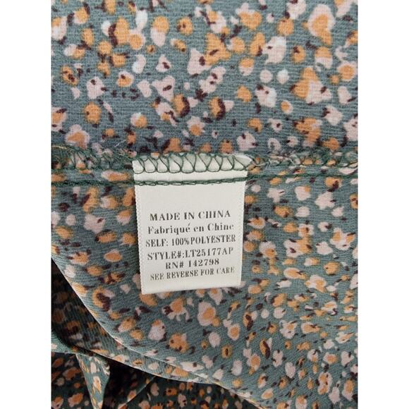 Arula Babydoll Top Sz C 3X Square Neck Green Floral Short Sleeve Ruffle Bohemian - Picture 9 of 10